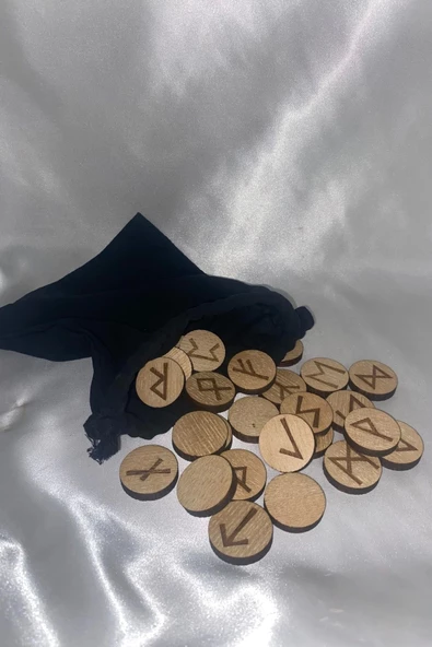 Rune Semboli Taşları Run Taşları Ahşap Rune Alfabesi Nordic Runes Dişbudak Ağacı - Resim 4