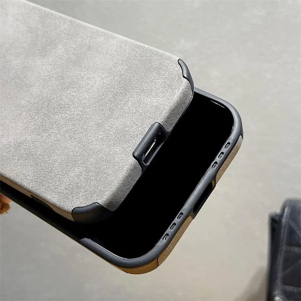 İphone 15 Pro İle Uyumlu Premium Suni Suet Kamera Korumalı Kılıf - Resim 8