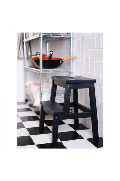 IKEA Bekvam Basamaklı Mutfak Taburesi Siyah 43x50 cm Masif Ahşap - 3