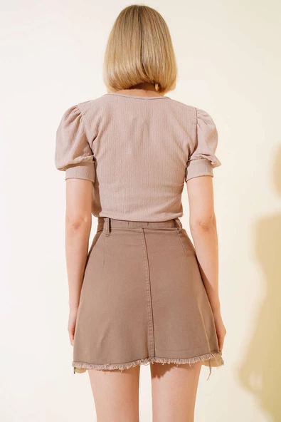 Gabardin Mini Etek Kahve - 3