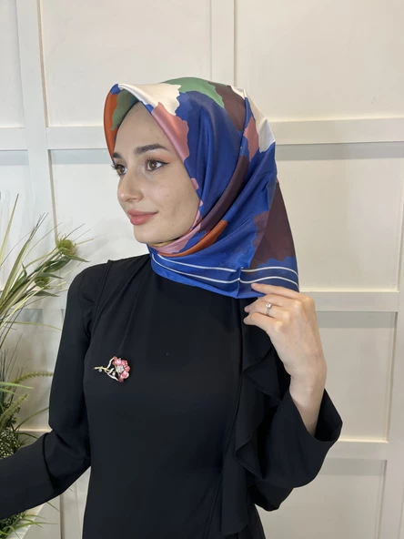 Quare Kristal Eşarp, Desenli Kristal Rayon Eşarp  01065  KOYU İNDİGO - Resim 2