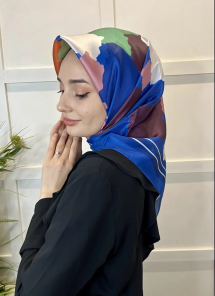 Quare Kristal Eşarp, Desenli Kristal Rayon Eşarp  01065  KOYU İNDİGO - Resim 3