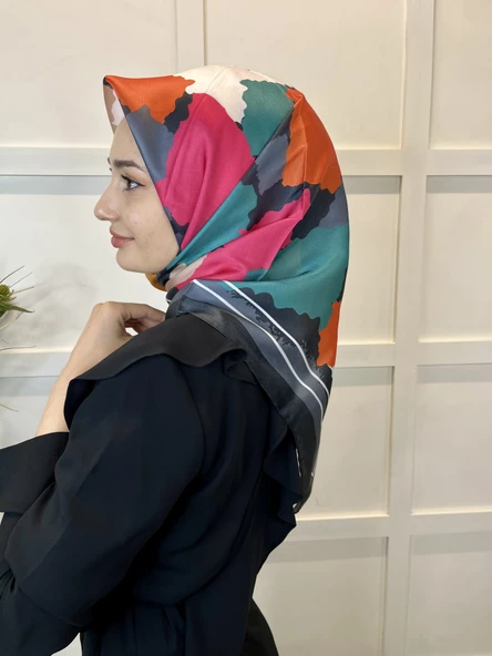 Quare Kristal Eşarp, Desenli Kristal Rayon Eşarp  01065  SİYAH GRİ - 3