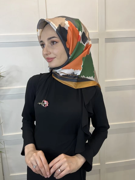 Quare Kristal Eşarp, Desenli Kristal Rayon Eşarp  01065  KOYU SARI - Resim 2