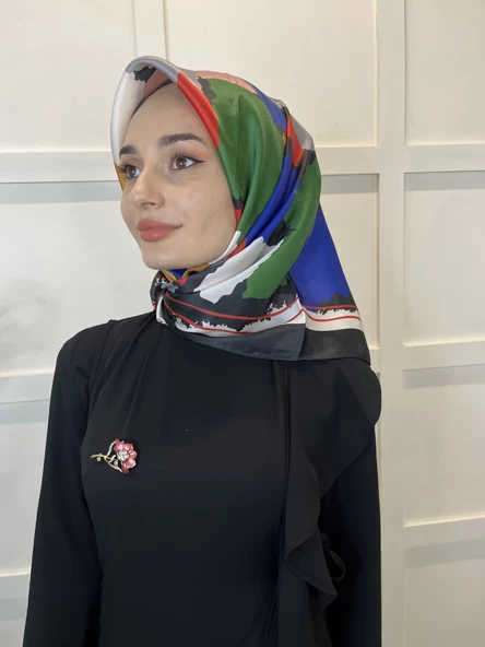 Quare Kristal Eşarp, Desenli Kristal Rayon Eşarp  01065  SİYAH - Resim 2