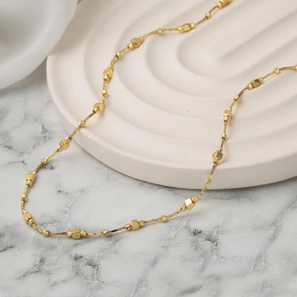 Küp Dorika Toplu 14 Ayar Altın Zincir Kolye - Resim 4