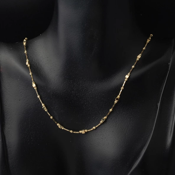 Küp Dorika Toplu 14 Ayar Altın Zincir Kolye - Resim 3