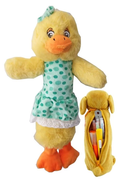 Peluş Sevimli Ördek Hayvan Kalemlik 1 Adet Fermuarlı Yumuşak Kumaşlı Peluş Kalem Çantası Hayvan Motifli Kalem Kutusu - 2