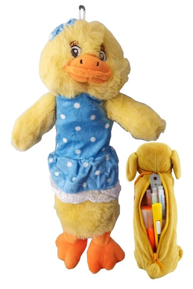 Peluş Sevimli Ördek Hayvan Kalemlik 1 Adet Fermuarlı Yumuşak Kumaşlı Peluş Kalem Çantası Hayvan Motifli Kalem Kutusu - 3