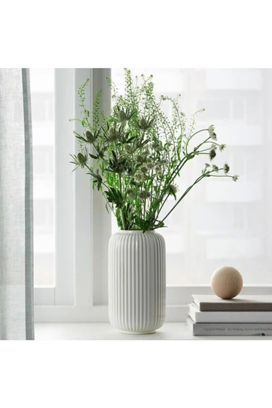 Stılren 22 Cm Vazo Dekoratif Çiçeklik Beyaz Stoneware - 5
