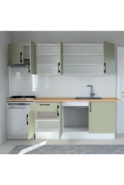 Mobilique 240cm Hazır Mutfak Su Yeşili Tezgahsız - 2