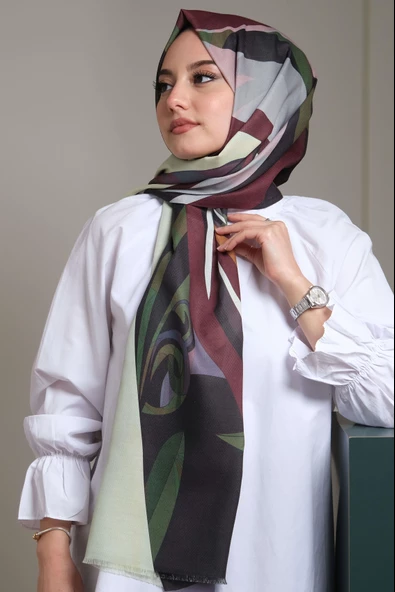 Afvente Geometrik Desen Bordo Pamuk Şal - Resim 4