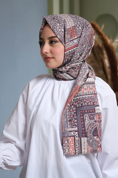 Afvente Paisley Desen Kırmızı Pamuk Şal - 3