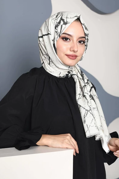 Afvente Mermer Desen Beyaz Pamuk Şal ürün görseli