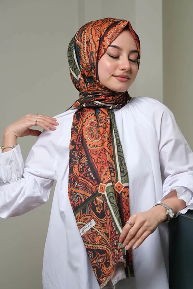 Afvente Paisley Desen Kahverengi Pamuk Şal - 3