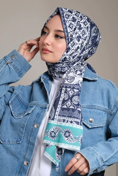 Afvente Paisley Desen Lacivert Pamuk Şal - 3