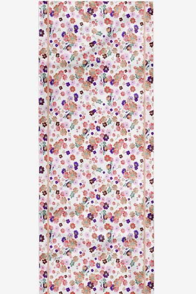 Afvente Çiçek Desen Beyaz Pamuk Şal - Resim 4