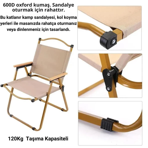 Polham Ultra Lüks Süper Dayanıklı 120 KG Taşıma Kapasiteli Kamp Sandalyesi, Su Geçirmez Katlanır Taşınabilir - 2