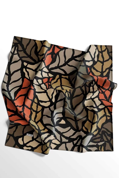 Afvente Dallı Desen Turuncu Pamuk Eşarp - Resim 5