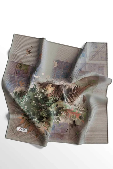 Afvente Doğa Desen Gri Pamuk Eşarp - Resim 4