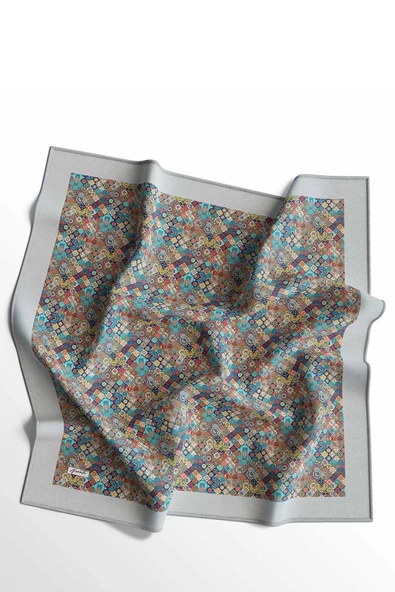 Afvente Geometrik Desen Mavi Pamuk Eşarp - Resim 4