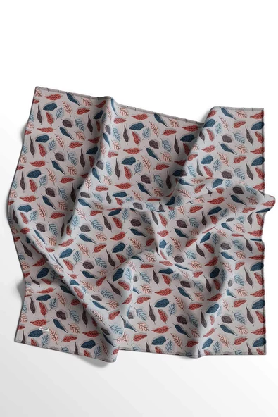 Afvente Yaprak Desen Açık-Gri Pamuk Eşarp - Resim 5