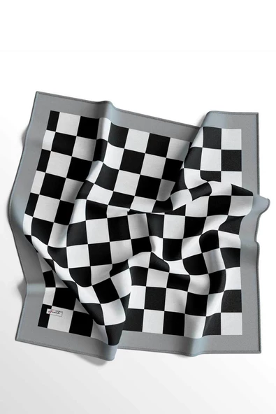 Afvente Kareli Desen Siyah - Beyaz Pamuk Eşarp - Resim 4