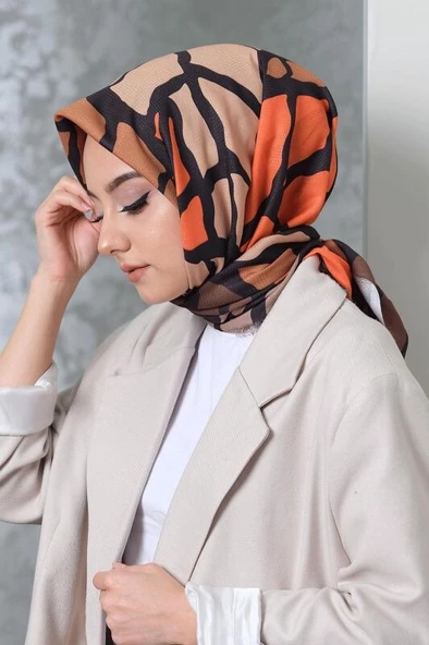 Afvente Dallı Desen Turuncu Pamuk Eşarp ürün görseli 1