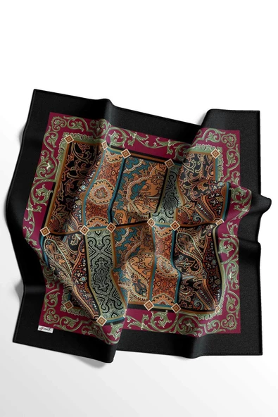 Afvente Etnik Desen Bordo Pamuk Eşarp - Resim 5