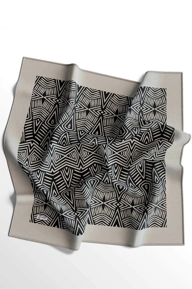 Afvente Geometrik Desen Siyah Pamuk Eşarp - Resim 5
