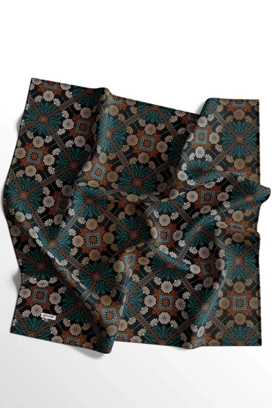 Afvente Çiçek Desen Turkuaz Pamuk Eşarp - Resim 5