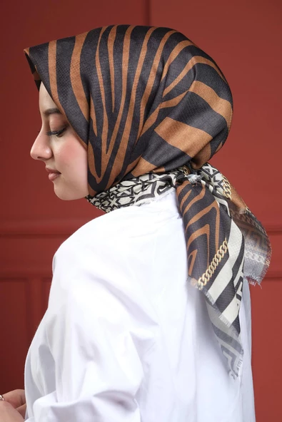 Afvente Zebra Desen Altın Pamuk Eşarp - 2