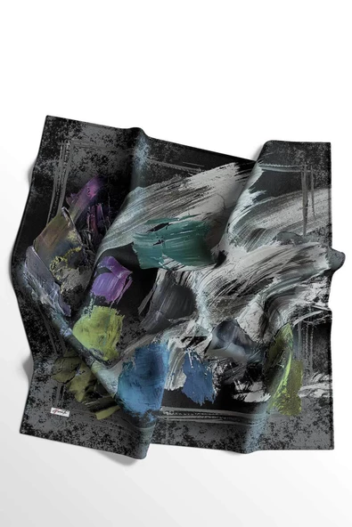 Afvente Abstrakt Desen Koyu Gri Pamuk Eşarp - Resim 4