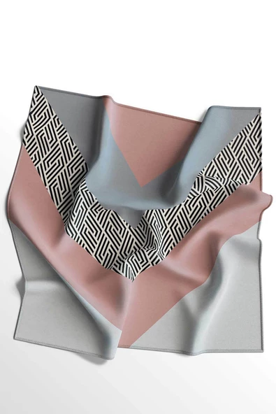 Afvente Geometrik Desen Gri - Somon Pamuk Eşarp - Resim 5