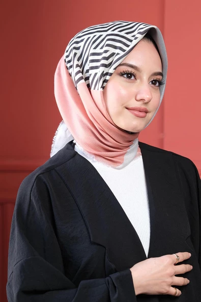 Afvente Geometrik Desen Gri - Somon Pamuk Eşarp ürün görseli 1