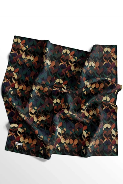 Afvente Yaprak Desen Sarı Pamuk Eşarp - Resim 4