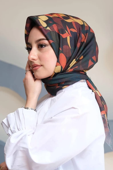 Afvente Yaprak Desen Sarı Pamuk Eşarp ürün görseli 1