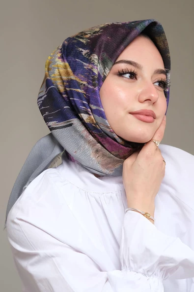 Afvente Fırça Desen Mor Pamuk Eşarp - Resim 3