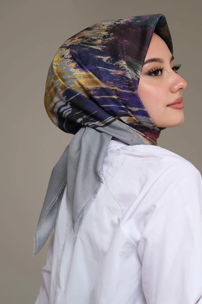 Afvente Fırça Desen Mor Pamuk Eşarp - Resim 2