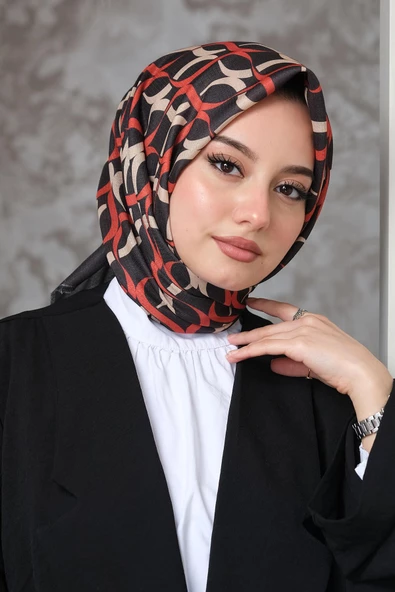 Afvente Halkalar Desen Kırmızı Pamuk Eşarp - 3