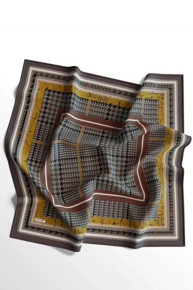 Afvente Soyut Desen Kahverengi Pamuk Eşarp - Resim 4