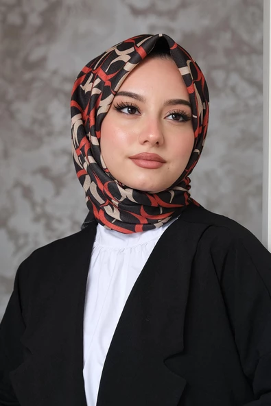 Afvente Halkalar Desen Kırmızı Pamuk Eşarp - 4