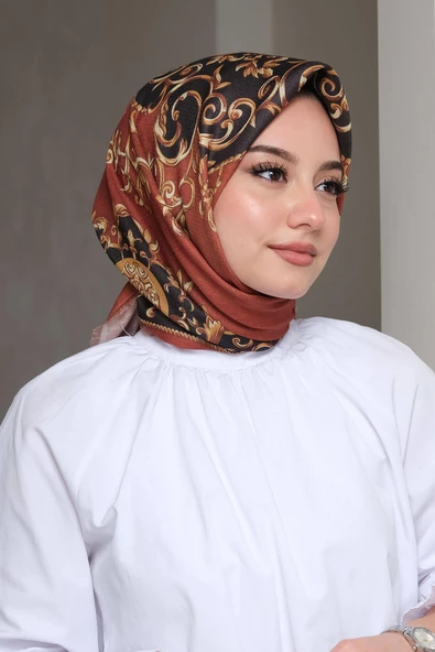 Afvente Etnik Desen Kahverengi Pamuk Eşarp ürün görseli 1