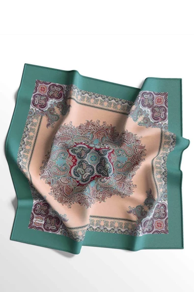 Afvente Paisley Desen Turkuaz Pamuk Eşarp - 5