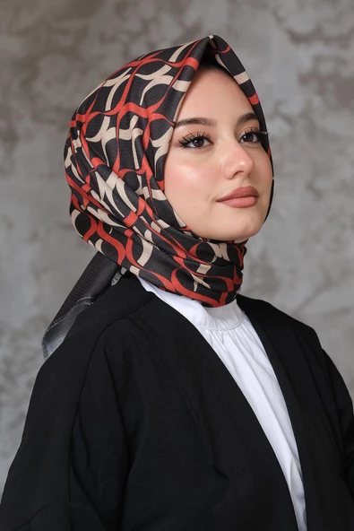 Afvente Halkalar Desen Kırmızı Pamuk Eşarp - 2