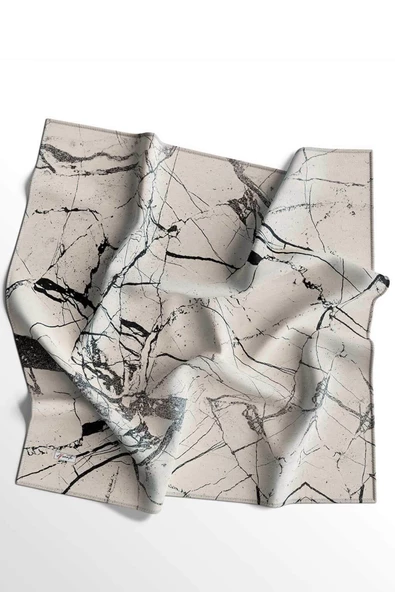 Afvente Mermer Desen Bej Pamuk Eşarp - Resim 4