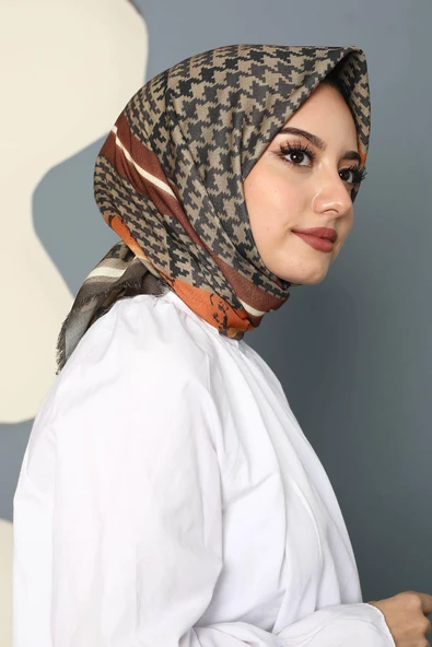 Afvente Soyut Desen Kahverengi Pamuk Eşarp - Resim 3