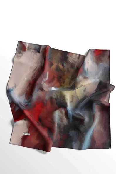 Afvente Abstrakt Desen Kırmızı Pamuk Eşarp - Resim 4