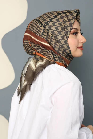 Afvente Soyut Desen Kahverengi Pamuk Eşarp ürün görseli 1