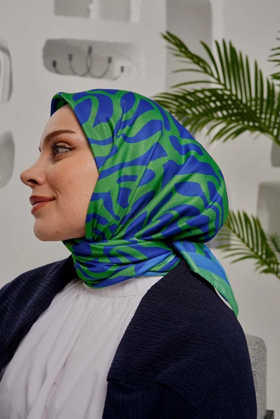 Afvente Yaprak Desen Yeşil Soft Pamuk Eşarp - 5